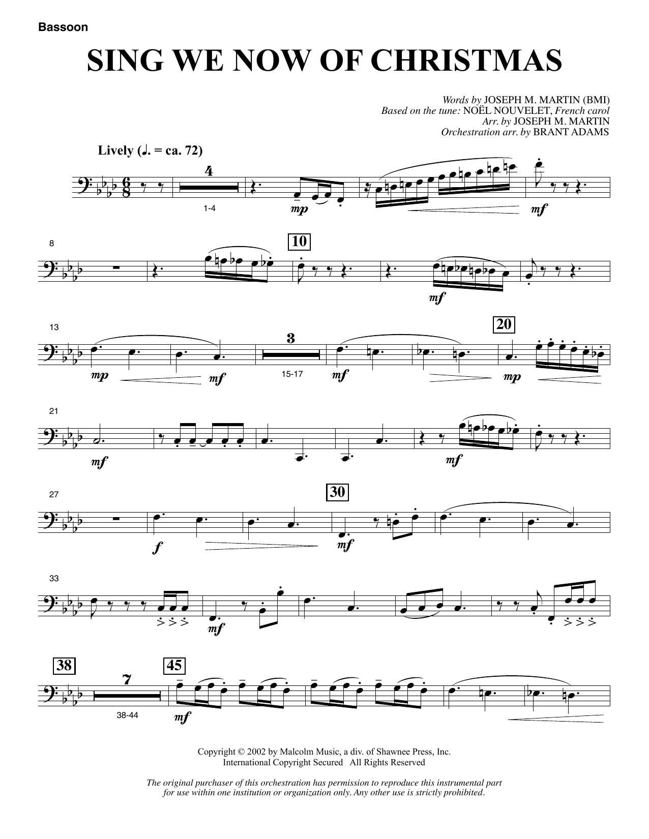 Learn to play Joseph M. Martin Sing We Now Of Christmas (from Morning Star) - Bassoon sheet music for Choir Instrumental Pak in minutes. Price: 8.9900$ Joseph M. Martin Sing We Now Of Christmas (from Morning Star) - Bassoon sheet music notes and chords arranged for Choir Instrumental Pak