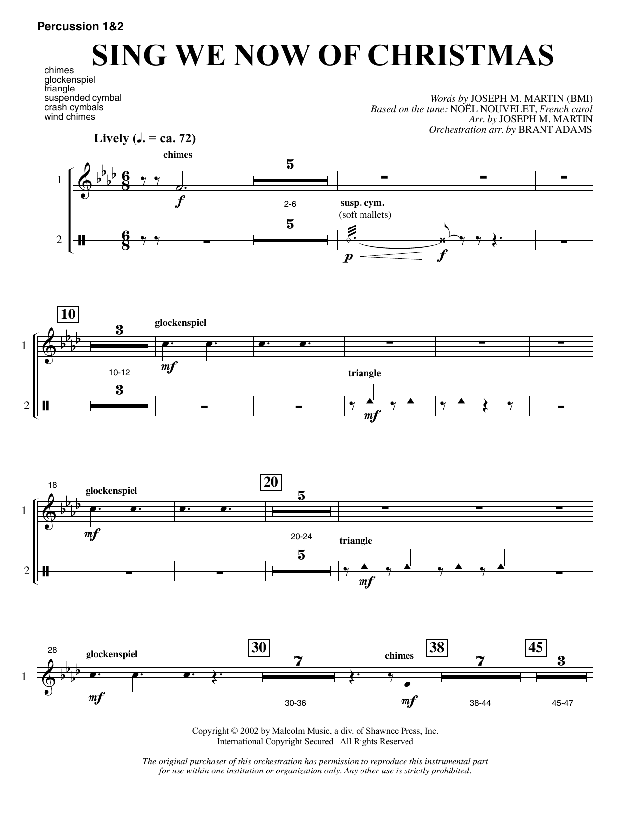 Learn to play Joseph M. Martin Sing We Now Of Christmas (from Morning Star) - Percussion 1 & 2 sheet music for Choir Instrumental Pak in minutes. Price: 8.9900$ Joseph M. Martin Sing We Now Of Christmas (from Morning Star) - Percussion 1 & 2 sheet music notes and chords arranged for Choir Instrumental Pak