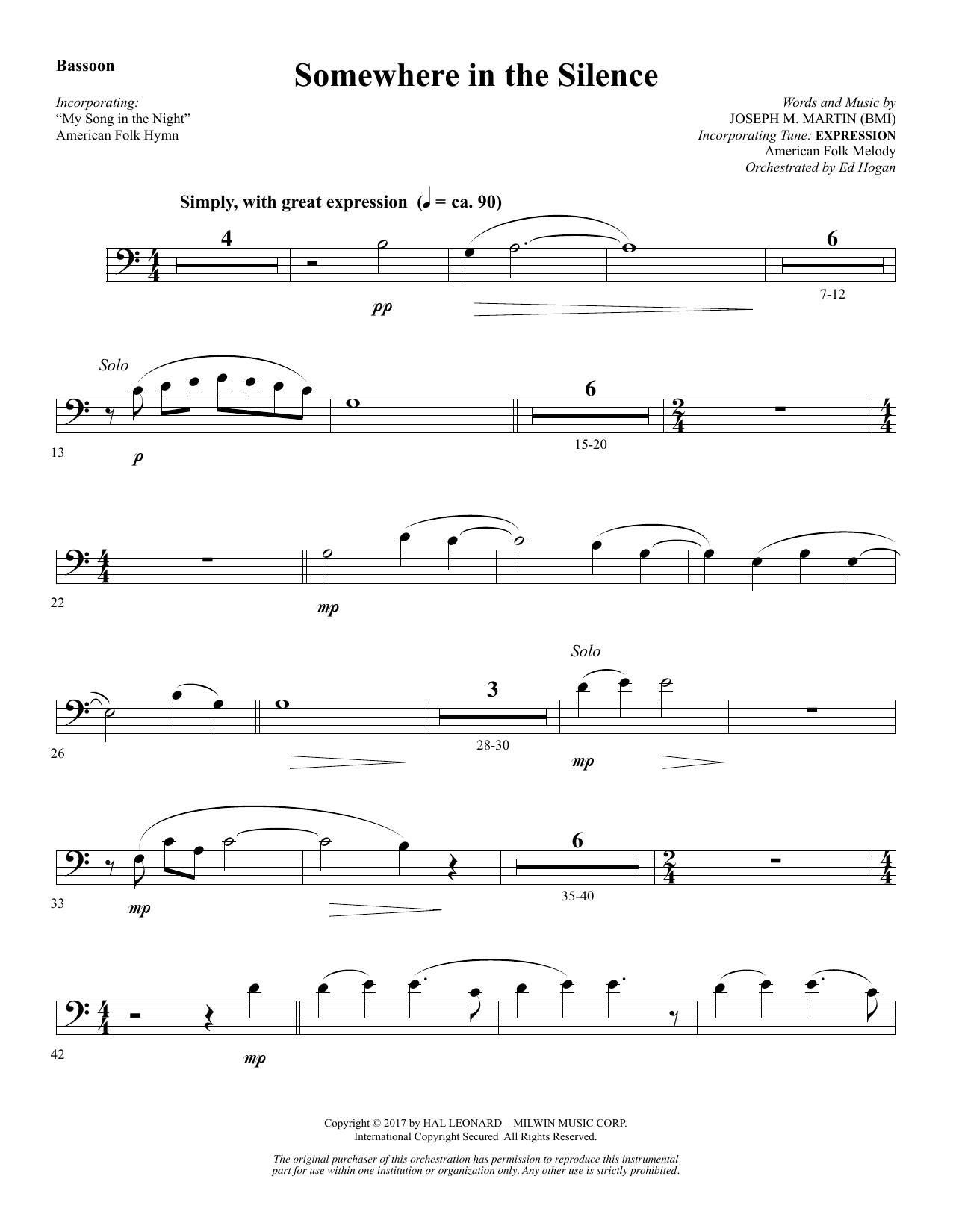 Learn to play Joseph M. Martin Somewhere in the Silence - Bassoon sheet music for Choir Instrumental Pak in minutes. Joseph M. Martin Somewhere in the Silence - Bassoon sheet music notes and chords. Download Printable PDF.