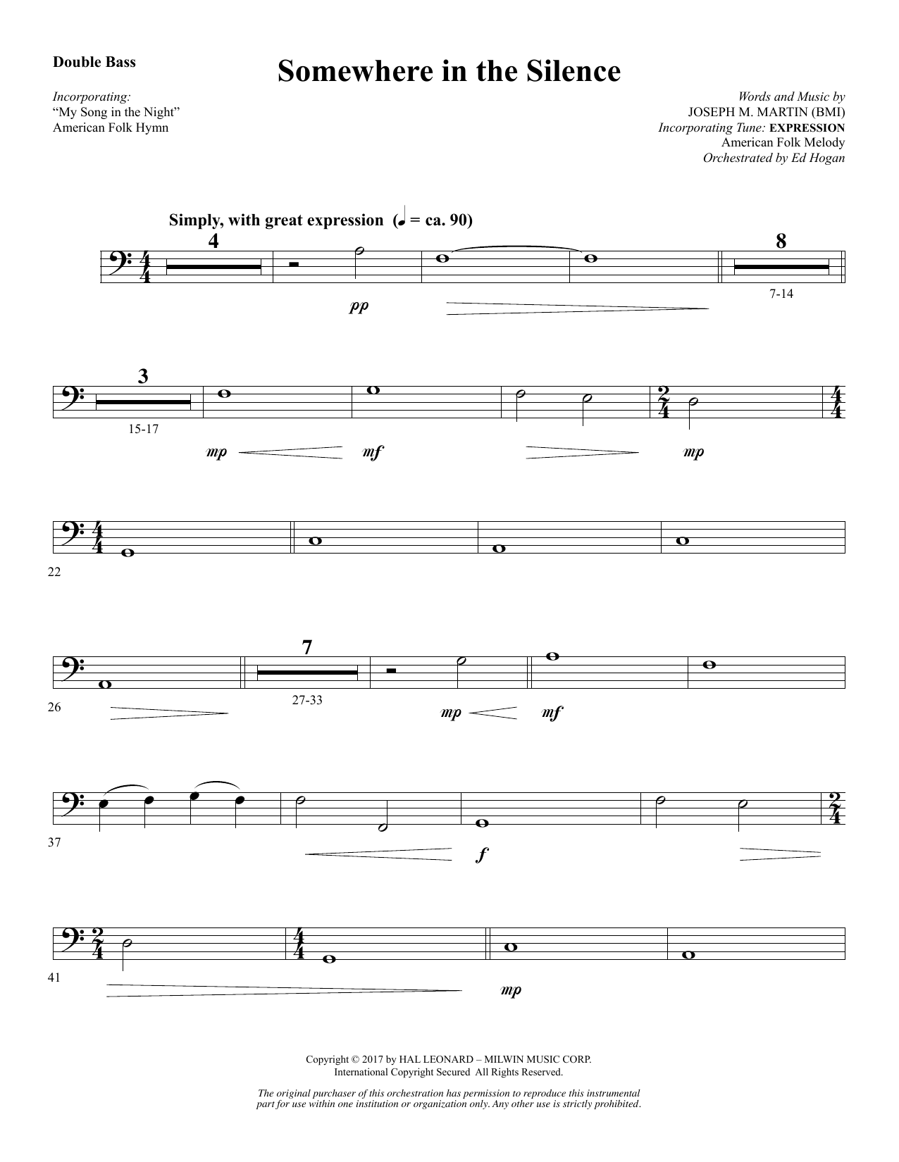 Learn to play Joseph M. Martin Somewhere in the Silence - Double Bass sheet music for Choir Instrumental Pak in minutes. Price: 8.9900$ Joseph M. Martin Somewhere in the Silence - Double Bass sheet music notes and chords arranged for Choir Instrumental Pak