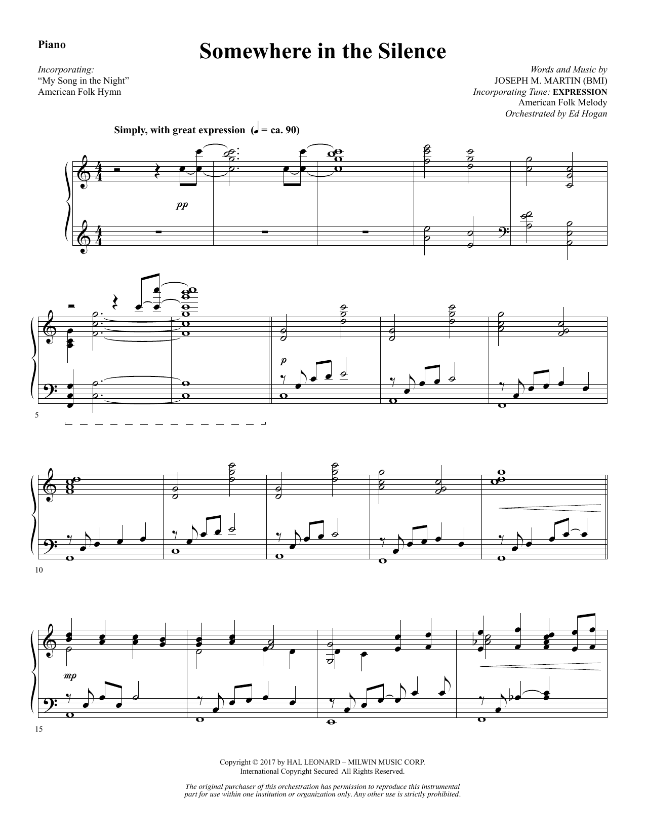 Learn to play Joseph M. Martin Somewhere in the Silence - Piano sheet music for Choir Instrumental Pak in minutes. Price: 8.9900$ Joseph M. Martin Somewhere in the Silence - Piano sheet music notes and chords arranged for Choir Instrumental Pak