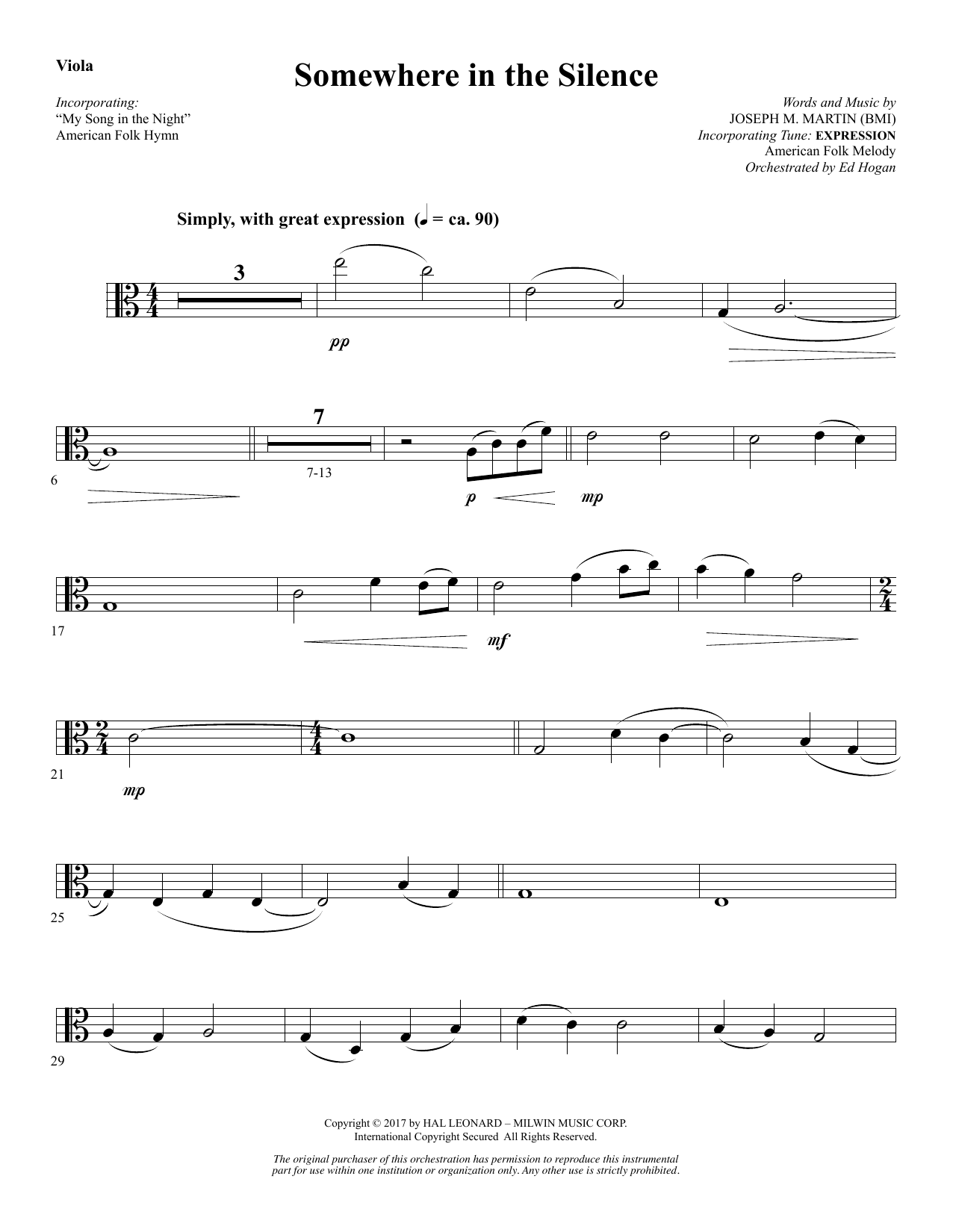 Learn to play Joseph M. Martin Somewhere in the Silence - Viola sheet music for Choir Instrumental Pak in minutes. Price: 8.9900$ Joseph M. Martin Somewhere in the Silence - Viola sheet music notes and chords arranged for Choir Instrumental Pak