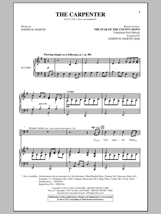 Joseph M. Martin The Carpenter sheet music notes and chords. Download Printable PDF.