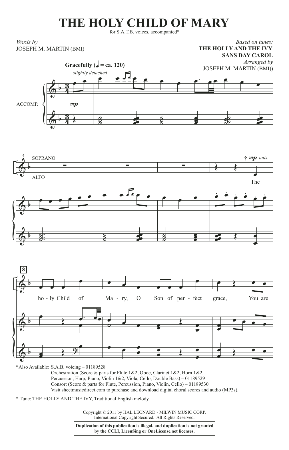 Learn to play Joseph M. Martin The Holy Child Of Mary sheet music for SAB Choir in minutes. Price: 3.9900$ Joseph M. Martin The Holy Child Of Mary sheet music notes and chords arranged for SAB Choir