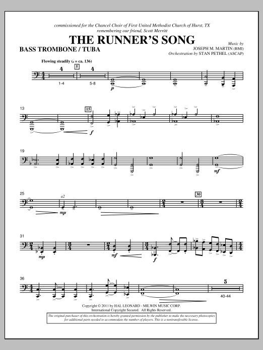 Learn to play Joseph M. Martin The Runner's Song - Bass Trombone/Tuba sheet music for Choir Instrumental Pak in minutes. Price: 8.9900$ Joseph M. Martin The Runner's Song - Bass Trombone/Tuba sheet music notes and chords arranged for Choir Instrumental Pak
