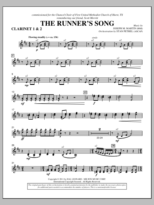 Learn to play Joseph M. Martin The Runner's Song - Bb Clarinet 1,2 sheet music for Choir Instrumental Pak in minutes. Price: 8.9900$ Joseph M. Martin The Runner's Song - Bb Clarinet 1,2 sheet music notes and chords arranged for Choir Instrumental Pak
