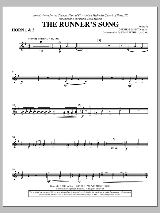 Learn to play Joseph M. Martin The Runner's Song - F Horn 1,2 sheet music for Choir Instrumental Pak in minutes. Price: 8.9900$ Joseph M. Martin The Runner's Song - F Horn 1,2 sheet music notes and chords arranged for Choir Instrumental Pak