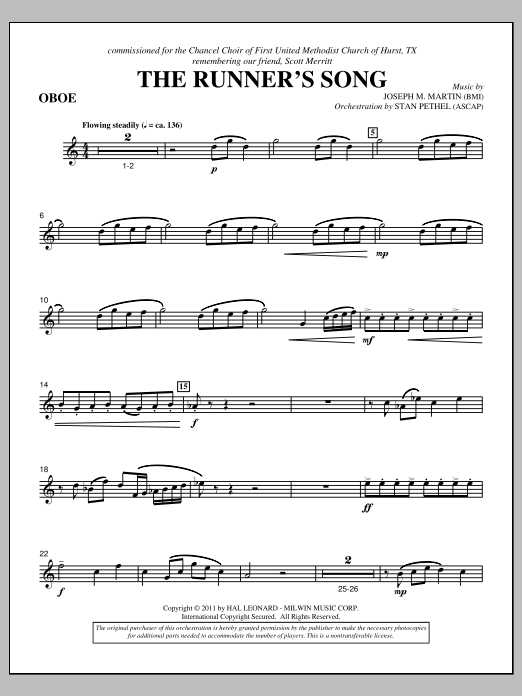 Learn to play Joseph M. Martin The Runner's Song - Oboe sheet music for Choir Instrumental Pak in minutes. Price: 8.9900$ Joseph M. Martin The Runner's Song - Oboe sheet music notes and chords arranged for Choir Instrumental Pak