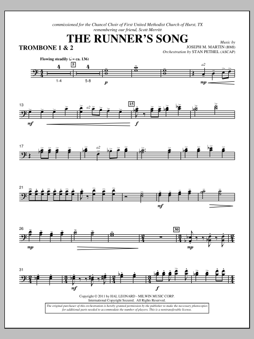 Learn to play Joseph M. Martin The Runner's Song - Trombone 1 & 2 sheet music for Choir Instrumental Pak in minutes. Price: 8.9900$ Joseph M. Martin The Runner's Song - Trombone 1 & 2 sheet music notes and chords arranged for Choir Instrumental Pak