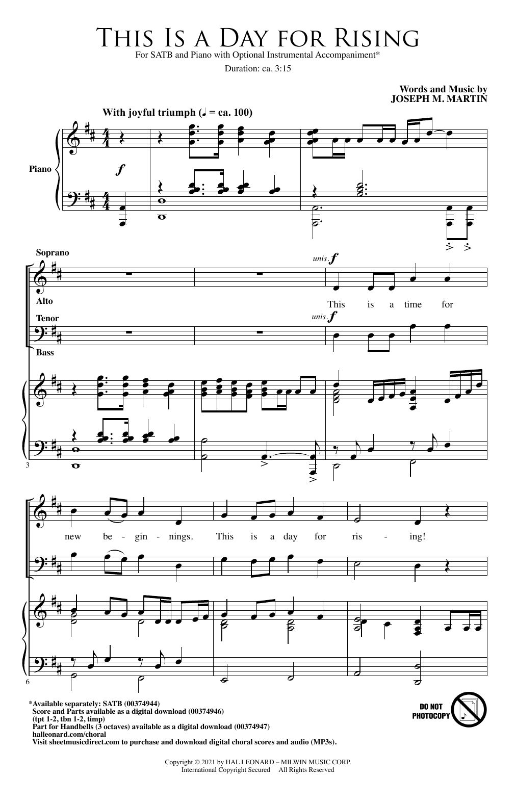 Learn to play Joseph M. Martin This Is A Day For Rising sheet music for SATB Choir in minutes. Price: 3.9900$ Joseph M. Martin This Is A Day For Rising sheet music notes and chords arranged for SATB Choir
