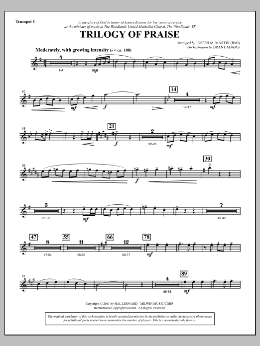 Learn to play Joseph M. Martin Trilogy Of Praise - Bb Trumpet 1 sheet music for Choir Instrumental Pak in minutes. Price: 8.9900$ Joseph M. Martin Trilogy Of Praise - Bb Trumpet 1 sheet music notes and chords arranged for Choir Instrumental Pak