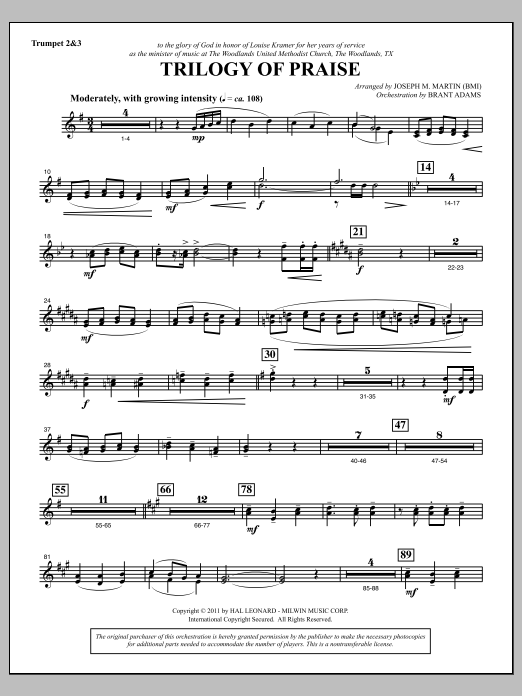 Learn to play Joseph M. Martin Trilogy Of Praise - Bb Trumpet 2,3 sheet music for Choir Instrumental Pak in minutes. Price: 8.9900$ Joseph M. Martin Trilogy Of Praise - Bb Trumpet 2,3 sheet music notes and chords arranged for Choir Instrumental Pak