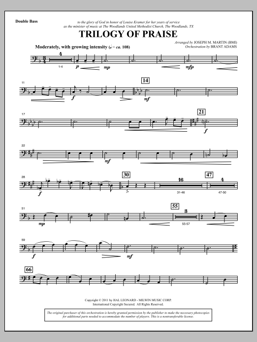 Joseph M. Martin Trilogy Of Praise - Double Bass sheet music notes and chords arranged for Choir Instrumental Pak