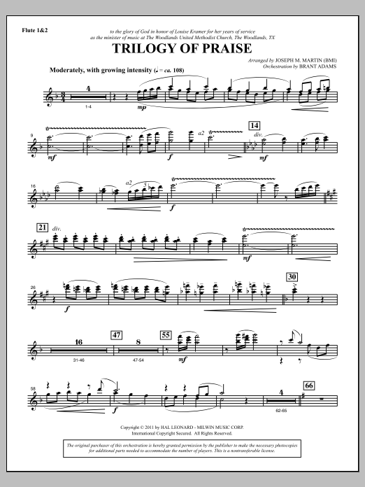 Learn to play Joseph M. Martin Trilogy Of Praise - Flute 1 & 2 sheet music for Choir Instrumental Pak in minutes. Price: 8.9900$ Joseph M. Martin Trilogy Of Praise - Flute 1 & 2 sheet music notes and chords arranged for Choir Instrumental Pak