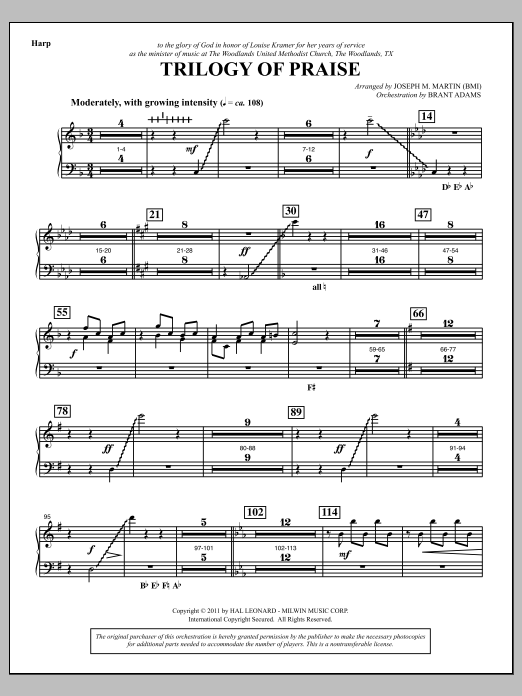 Learn to play Joseph M. Martin Trilogy Of Praise - Harp sheet music for Choir Instrumental Pak in minutes. Price: 8.9900$ Joseph M. Martin Trilogy Of Praise - Harp sheet music notes and chords arranged for Choir Instrumental Pak