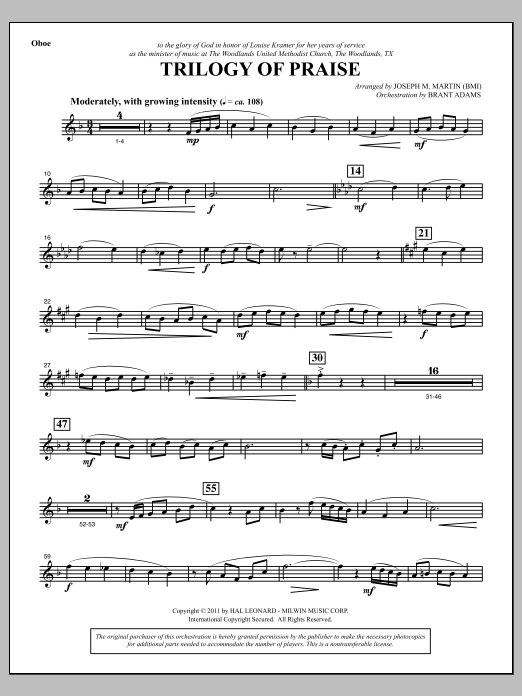 Learn to play Joseph M. Martin Trilogy Of Praise - Oboe sheet music for Choir Instrumental Pak in minutes. Price: 8.9900$ Joseph M. Martin Trilogy Of Praise - Oboe sheet music notes and chords arranged for Choir Instrumental Pak