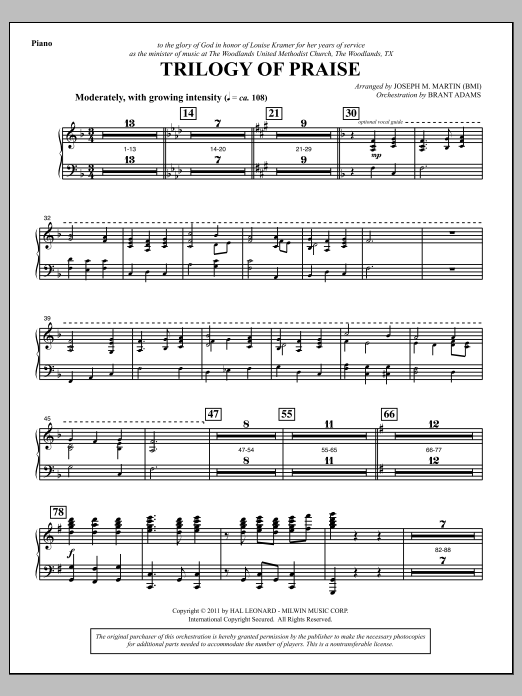 Learn to play Joseph M. Martin Trilogy Of Praise - Piano sheet music for Choir Instrumental Pak in minutes. Price: 8.9900$ Joseph M. Martin Trilogy Of Praise - Piano sheet music notes and chords arranged for Choir Instrumental Pak