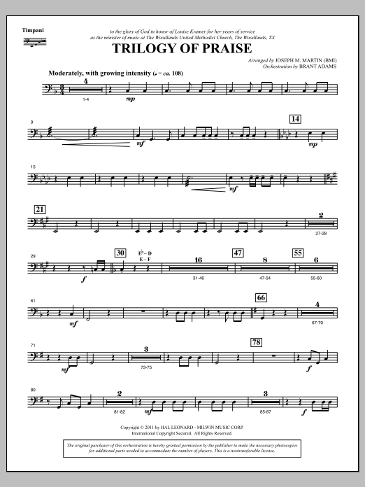 Learn to play Joseph M. Martin Trilogy Of Praise - Timpani sheet music for Choir Instrumental Pak in minutes. Price: 8.9900$ Joseph M. Martin Trilogy Of Praise - Timpani sheet music notes and chords arranged for Choir Instrumental Pak