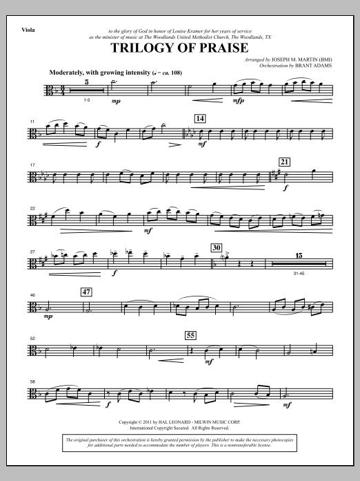 Learn to play Joseph M. Martin Trilogy Of Praise - Viola sheet music for Choir Instrumental Pak in minutes. Price: 8.9900$ Joseph M. Martin Trilogy Of Praise - Viola sheet music notes and chords arranged for Choir Instrumental Pak