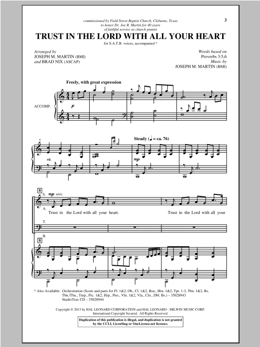 Joseph M. Martin Trust In The Lord With All Your Heart sheet music notes and chords arranged for SATB Choir