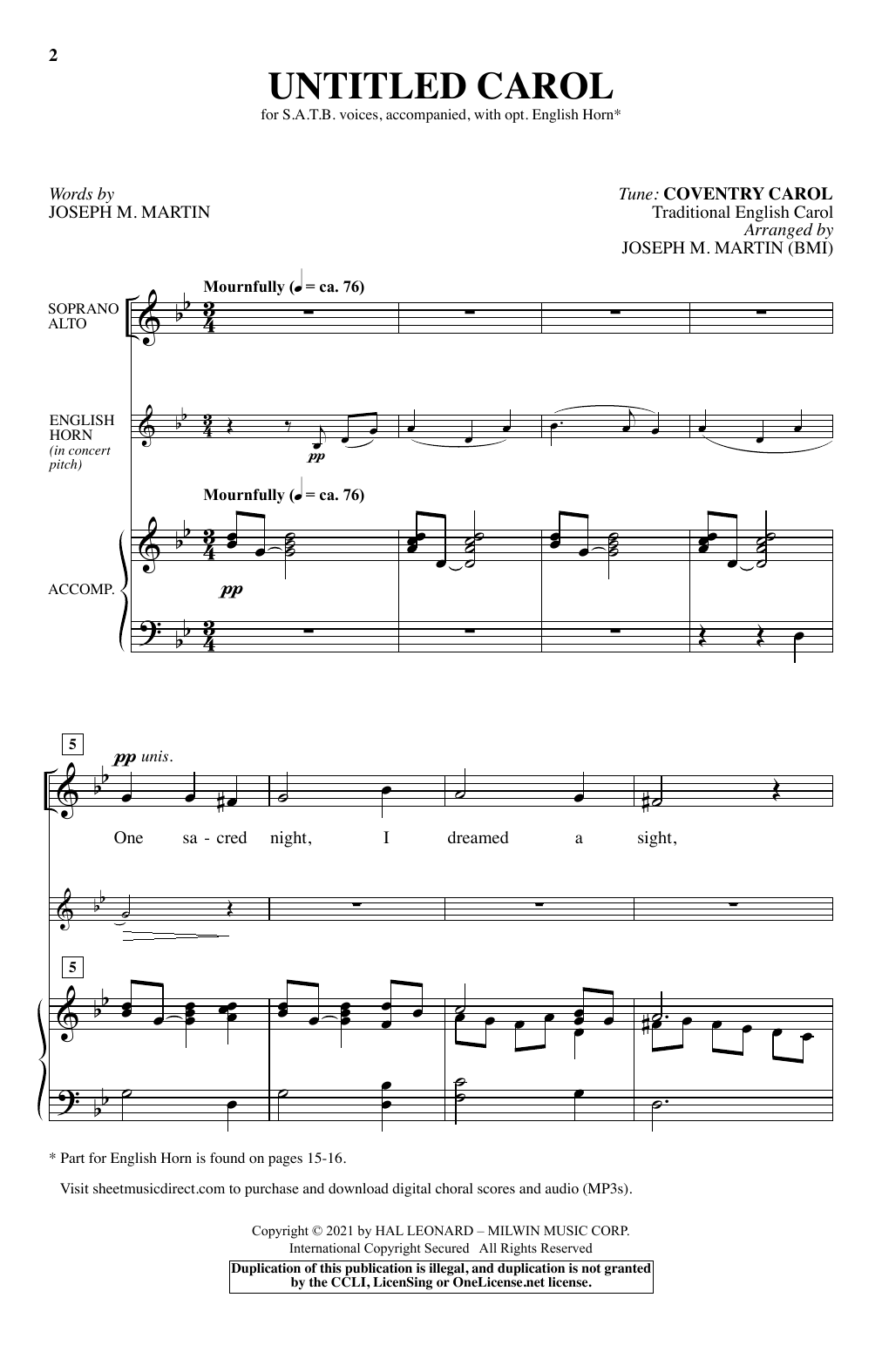 Joseph M. Martin Untitled Carol sheet music notes and chords. Download Printable PDF.