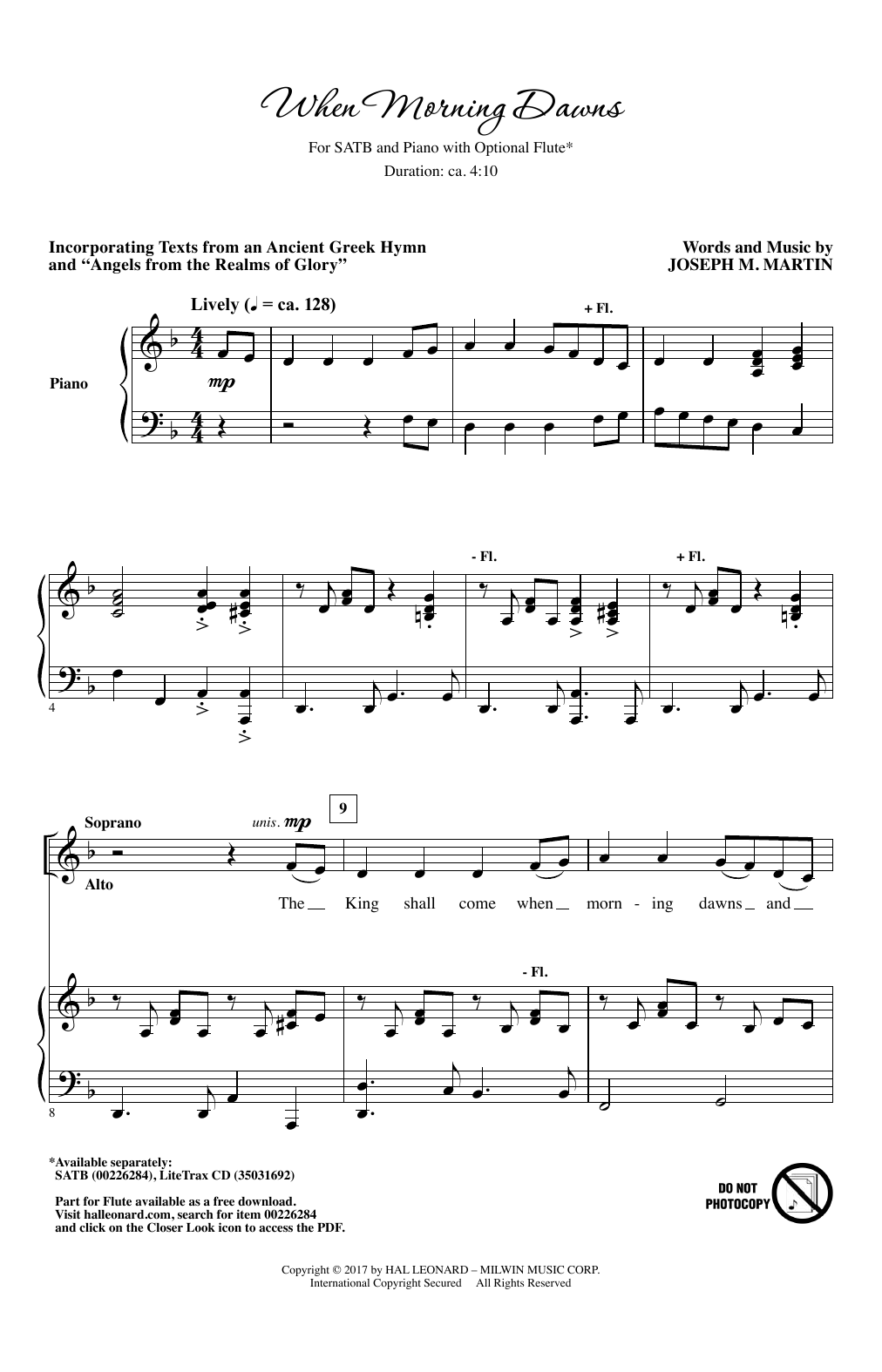 Learn to play Joseph M. Martin When Morning Dawns sheet music for SATB Choir in minutes. Price: 3.9900$ Joseph M. Martin When Morning Dawns sheet music notes and chords arranged for SATB Choir