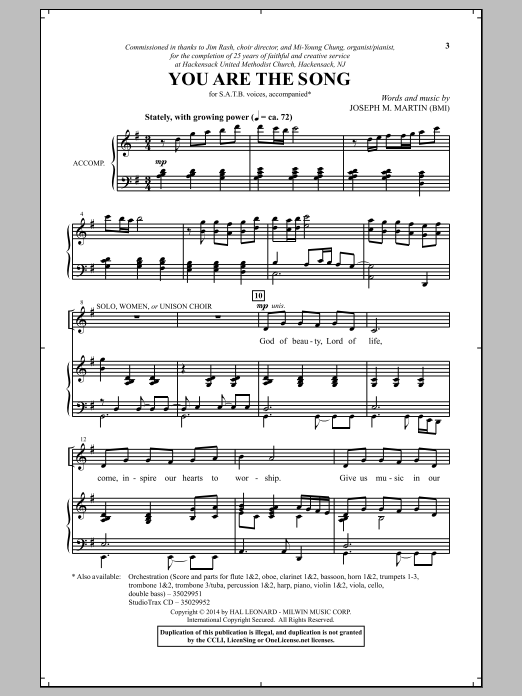 Learn to play Joseph M. Martin You Are The Song sheet music for SATB Choir in minutes. Price: 3.9900$ Joseph M. Martin You Are The Song sheet music notes and chords arranged for SATB Choir