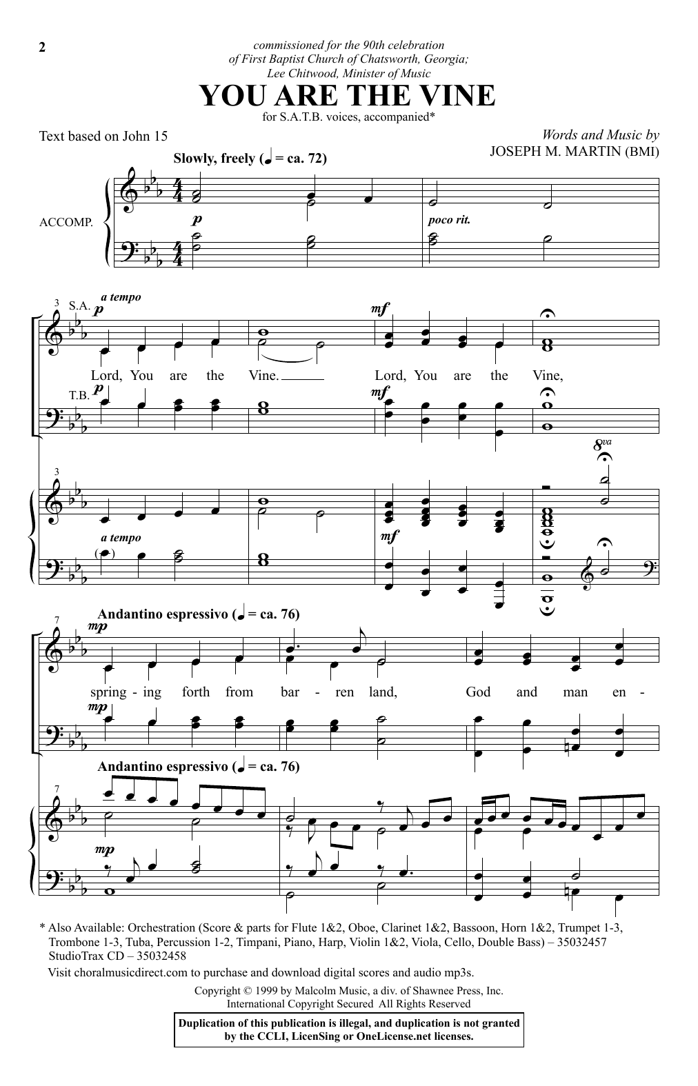 Learn to play Joseph M. Martin You Are The Vine sheet music for SATB Choir in minutes. Price: 3.9900$ Joseph M. Martin You Are The Vine sheet music notes and chords arranged for SATB Choir