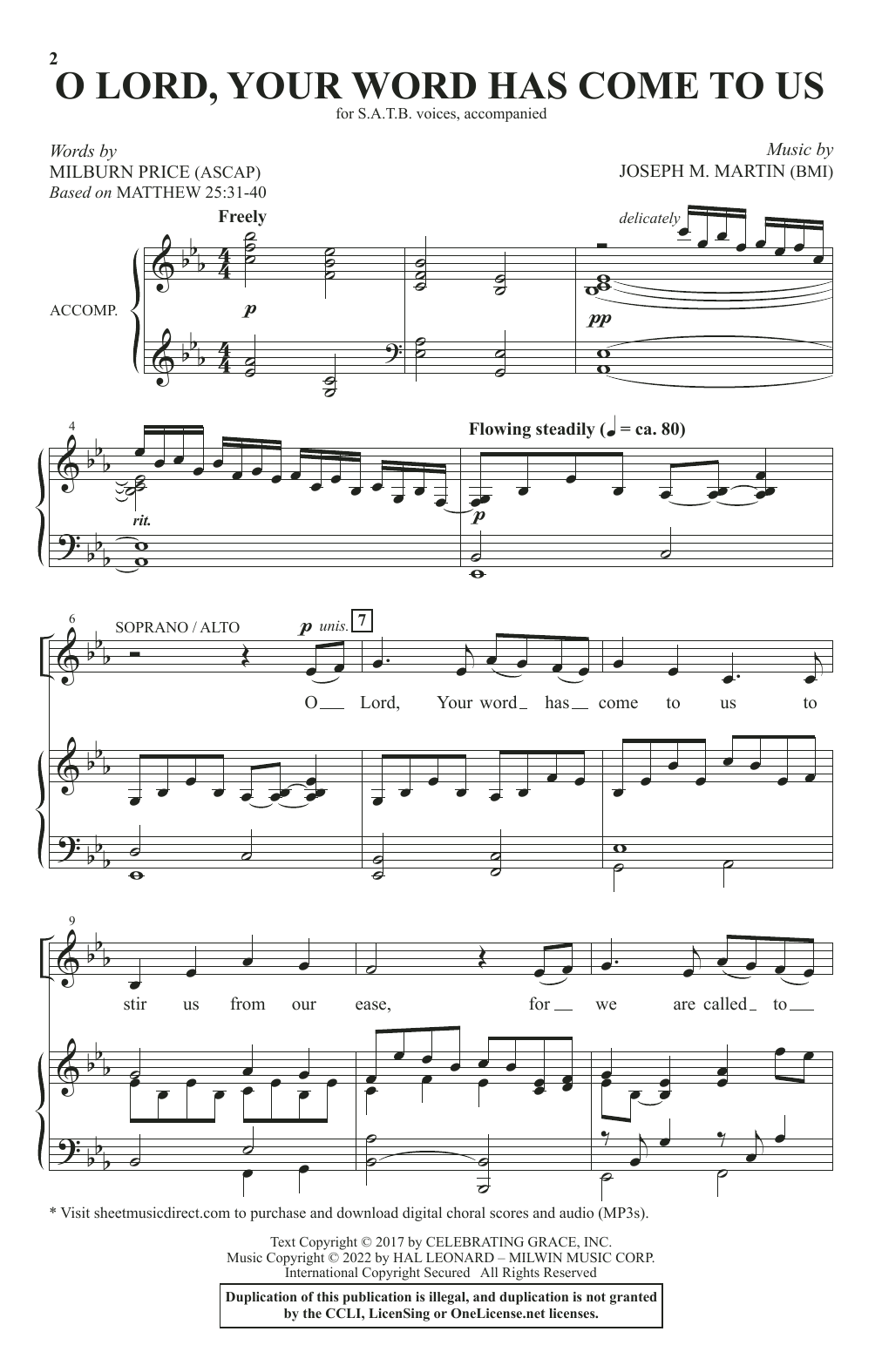 Learn to play Joseph M. Martin & Milburn Price O Lord, Your Word Has Come To Us sheet music for SATB Choir in minutes. Price: 3.9900$ Joseph M. Martin & Milburn Price O Lord, Your Word Has Come To Us sheet music notes and chords arranged for SATB Choir