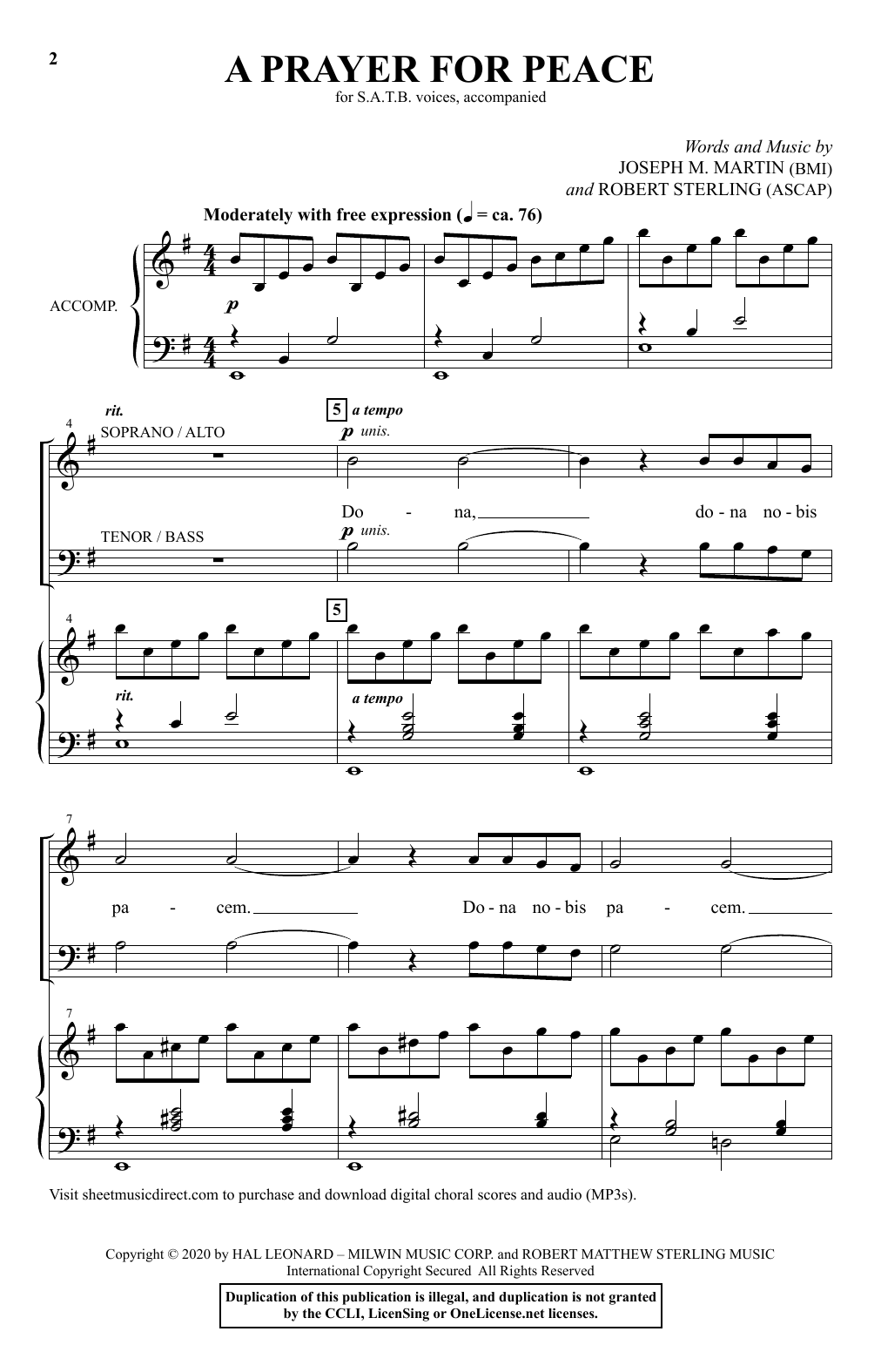 Learn to play Joseph M. Martin & Robert Sterling A Prayer For Peace sheet music for SATB Choir in minutes. Price: 3.9900$ Joseph M. Martin & Robert Sterling A Prayer For Peace sheet music notes and chords arranged for SATB Choir