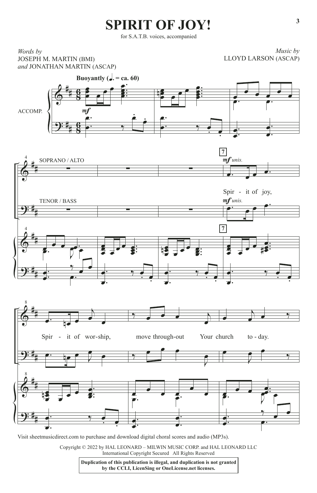 Learn to play Joseph M. Martin, Jonathan Martin and Lloyd Larson Spirit Of Joy! sheet music for SATB Choir in minutes. Price: 3.9900$ Joseph M. Martin, Jonathan Martin and Lloyd Larson Spirit Of Joy! sheet music notes and chords arranged for SATB Choir