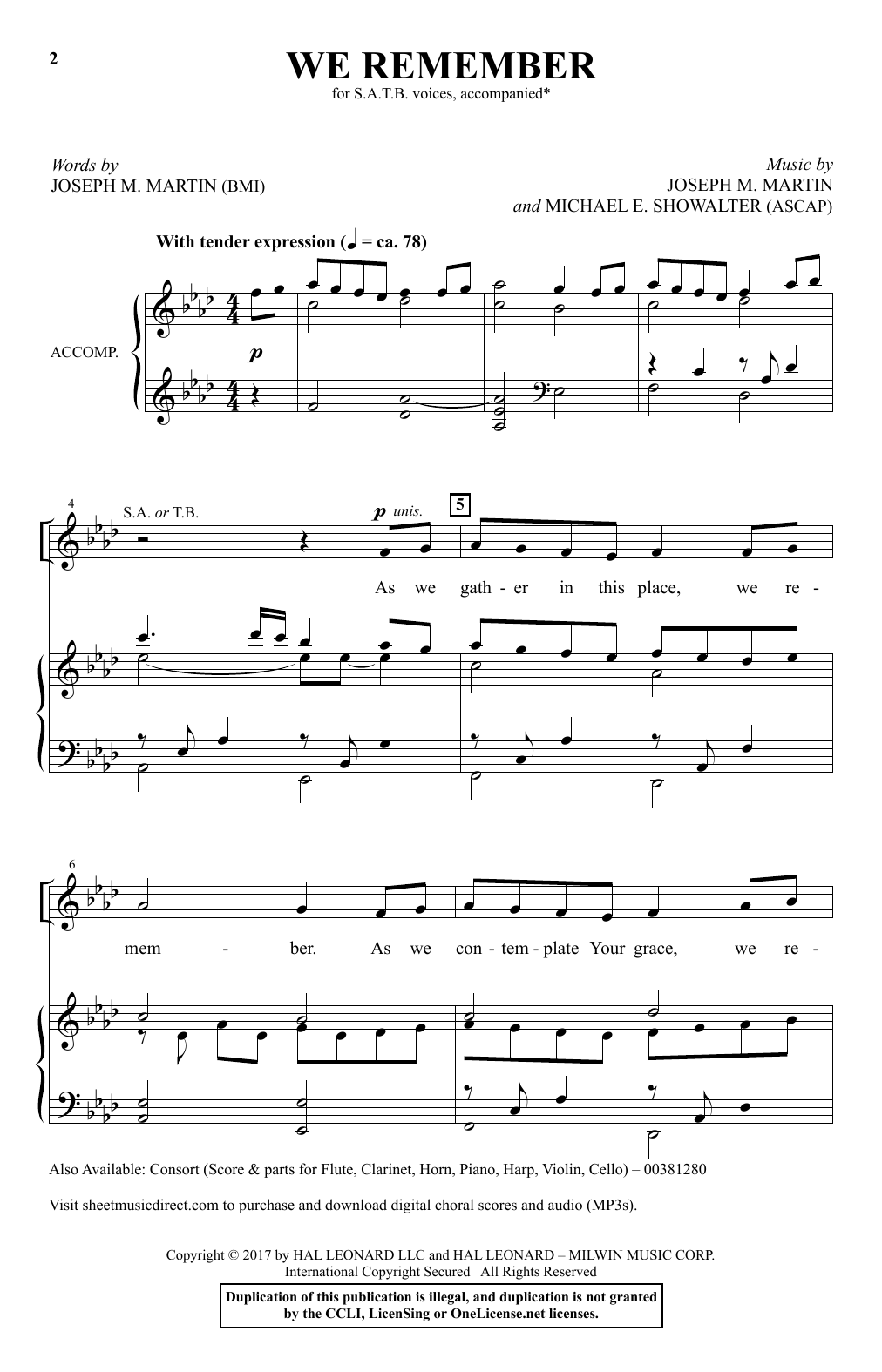 Learn to play Joseph M. Martin and Michael E. Showalter We Remember sheet music for SATB Choir in minutes. Price: 3.9900$ Joseph M. Martin and Michael E. Showalter We Remember sheet music notes and chords arranged for SATB Choir