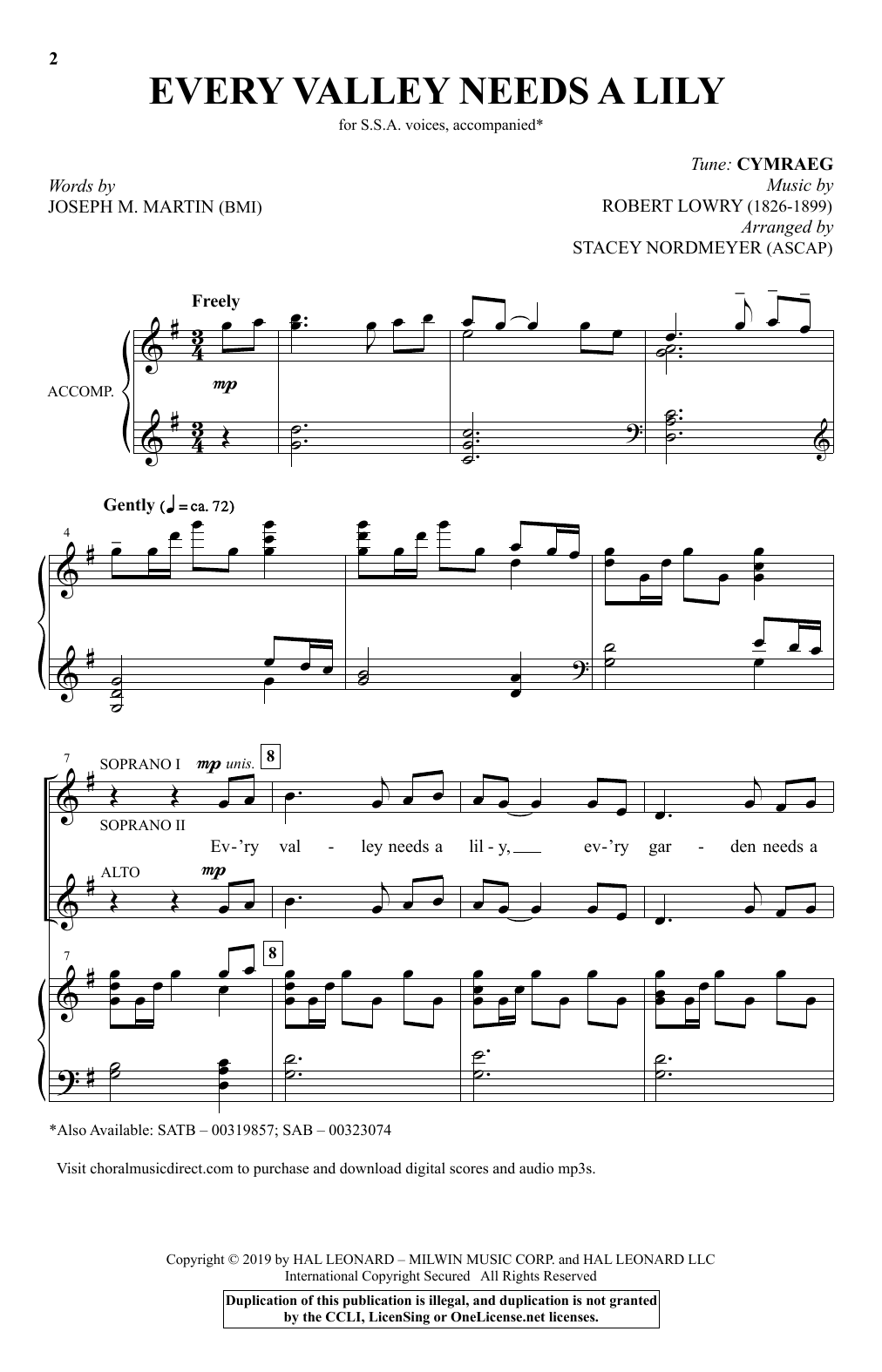 Learn to play Joseph M. Martin and Robert Lowry Every Valley Needs A Lily (arr. Stacey Nordmeyer) sheet music for SSA Choir in minutes. Price: 3.9900$ Joseph M. Martin and Robert Lowry Every Valley Needs A Lily (arr. Stacey Nordmeyer) sheet music notes and chords arranged for SSA Choir