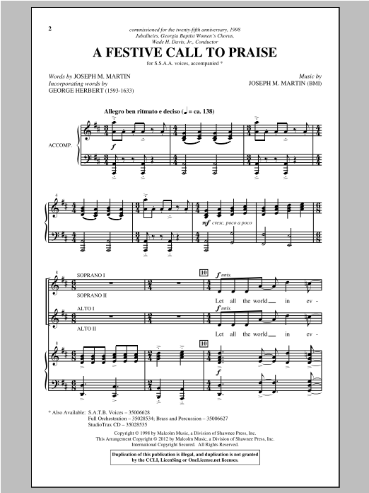 Learn to play Joseph Martin A Festive Call To Praise sheet music for SSA Choir in minutes. Price: 3.9900$ Joseph Martin A Festive Call To Praise sheet music notes and chords arranged for SSA Choir