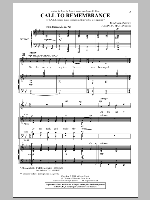 Joseph M. Martin Call To Remembrance sheet music notes and chords. Download Printable PDF.