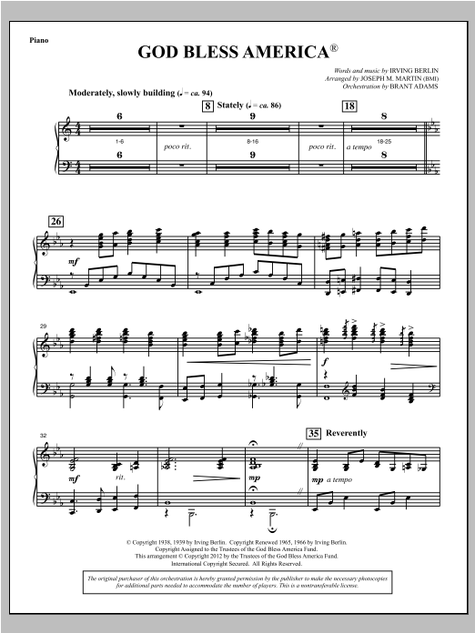 Learn to play Joseph Martin God Bless America - Piano sheet music for Choir Instrumental Pak in minutes. Price: 8.9900$ Joseph Martin God Bless America - Piano sheet music notes and chords arranged for Choir Instrumental Pak