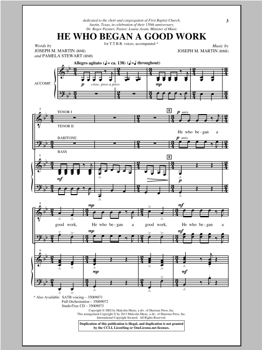 Learn to play Joseph M. Martin He Who Began A Good Work sheet music for TTBB Choir in minutes. Price: 3.9900$ Joseph M. Martin He Who Began A Good Work sheet music notes and chords arranged for TTBB Choir