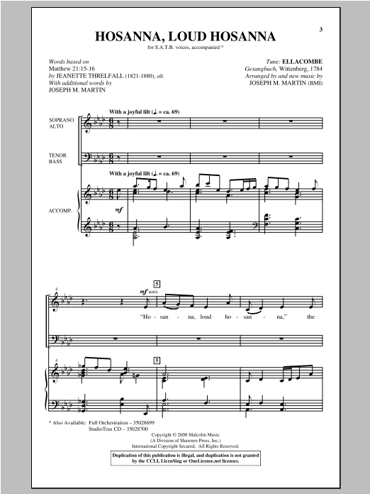 Joseph Martin Hosanna, Loud Hosanna sheet music notes and chords. Download Printable PDF.