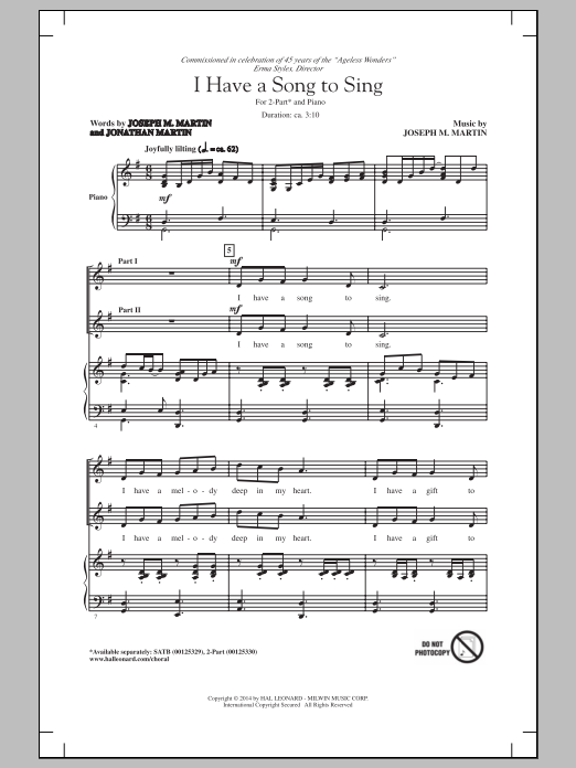 Learn to play Joseph M. Martin I Have A Song To Sing sheet music for SATB Choir in minutes. Price: 3.9900$ Joseph M. Martin I Have A Song To Sing sheet music notes and chords arranged for SATB Choir