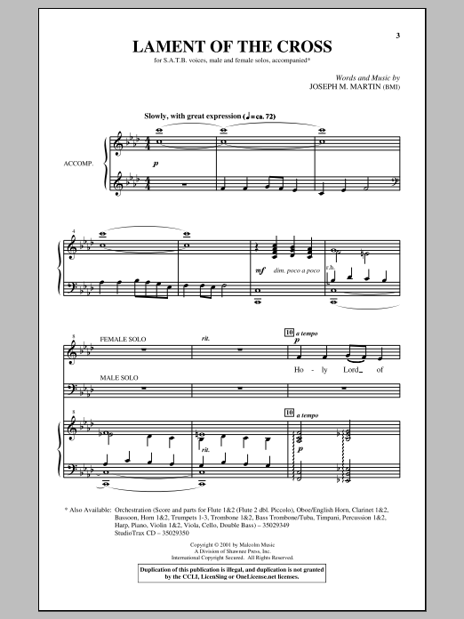 Learn to play Joseph Martin Lament Of The Cross sheet music for SATB Choir in minutes. Price: 3.9900$ Joseph Martin Lament Of The Cross sheet music notes and chords arranged for SATB Choir