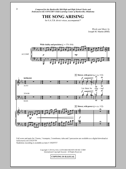 Joseph Martin The Song Arising sheet music notes and chords. Download Printable PDF.