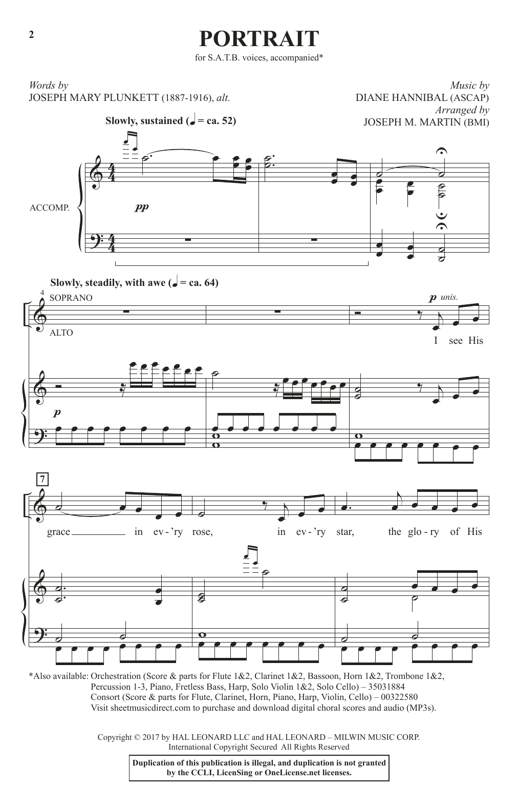 Learn to play Joseph Mary Plunkett and Diane Hannibal Portrait (arr. Joseph M. Martin) sheet music for SATB Choir in minutes. Price: 3.9900$ Joseph Mary Plunkett and Diane Hannibal Portrait (arr. Joseph M. Martin) sheet music notes and chords arranged for SATB Choir