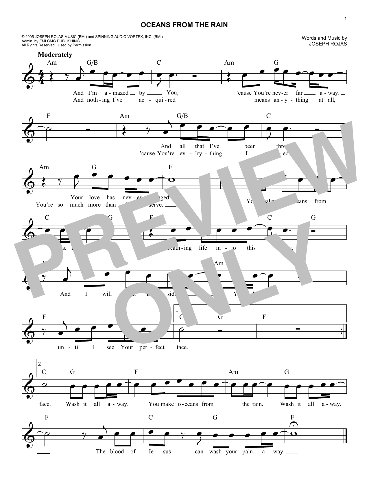 Joseph Rojas Oceans From The Rain sheet music notes and chords arranged for Easy Lead Sheet / Fake Book