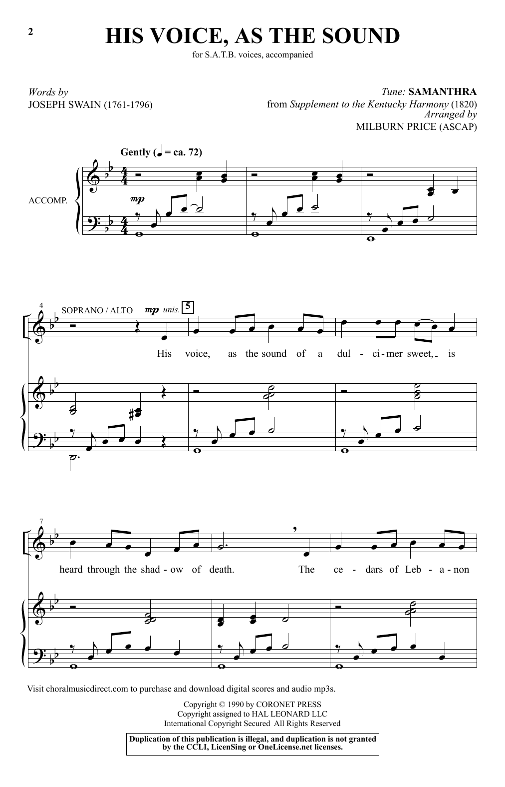 Learn to play Joseph Swain His Voice As The Sound (arr. Milburn Price) sheet music for SATB Choir in minutes. Price: 3.9900$ Joseph Swain His Voice As The Sound (arr. Milburn Price) sheet music notes and chords arranged for SATB Choir