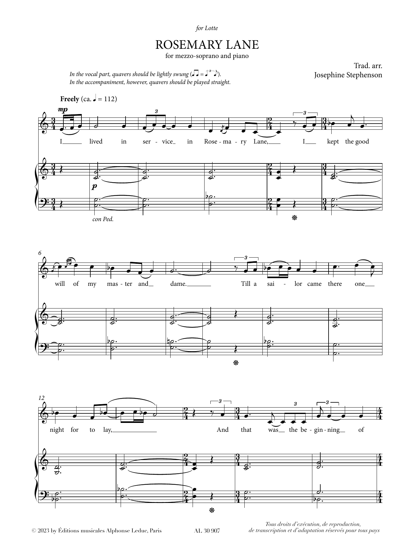 Josephine Stephenson Rosemary Lane sheet music notes and chords. Download Printable PDF.