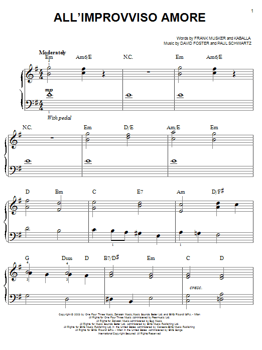 Josh Groban All 'Improvviso Amore sheet music notes and chords. Download Printable PDF.