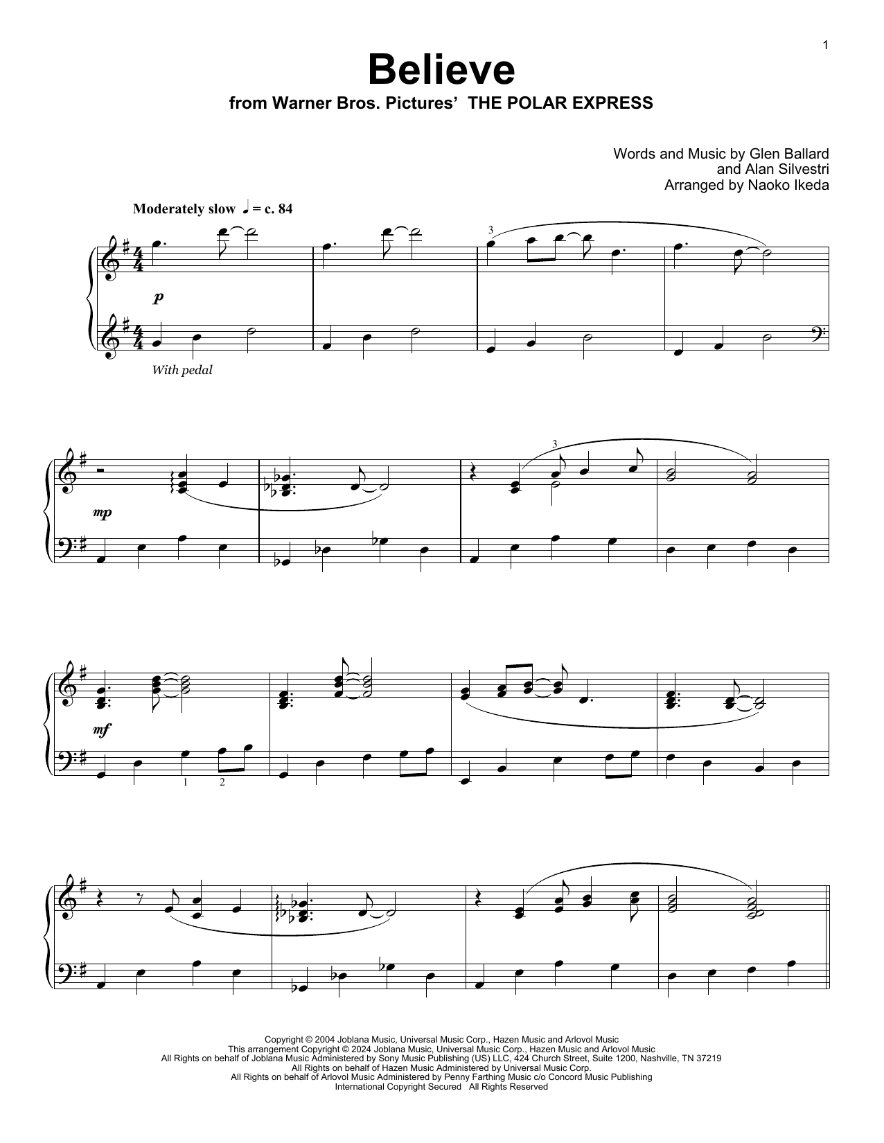 Josh Groban Believe (from The Polar Express) (arr. Naoko Ikeda) sheet music notes and chords. Download Printable PDF.