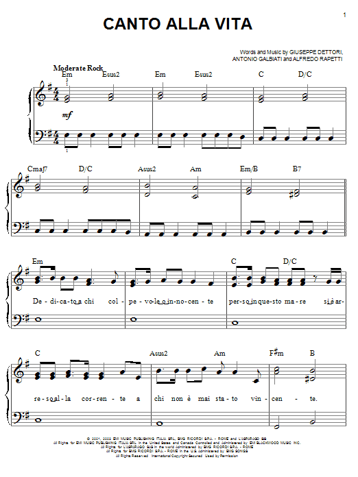 Josh Groban Canto Alla Vita sheet music notes and chords. Download Printable PDF.