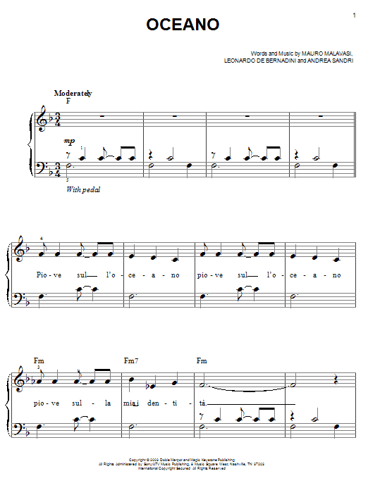 Josh Groban Oceano sheet music notes and chords. Download Printable PDF.