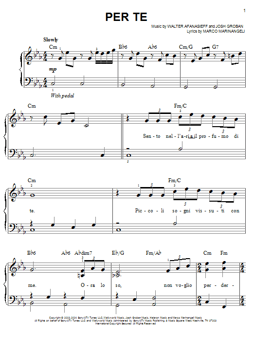 Josh Groban Per Te sheet music notes and chords. Download Printable PDF.